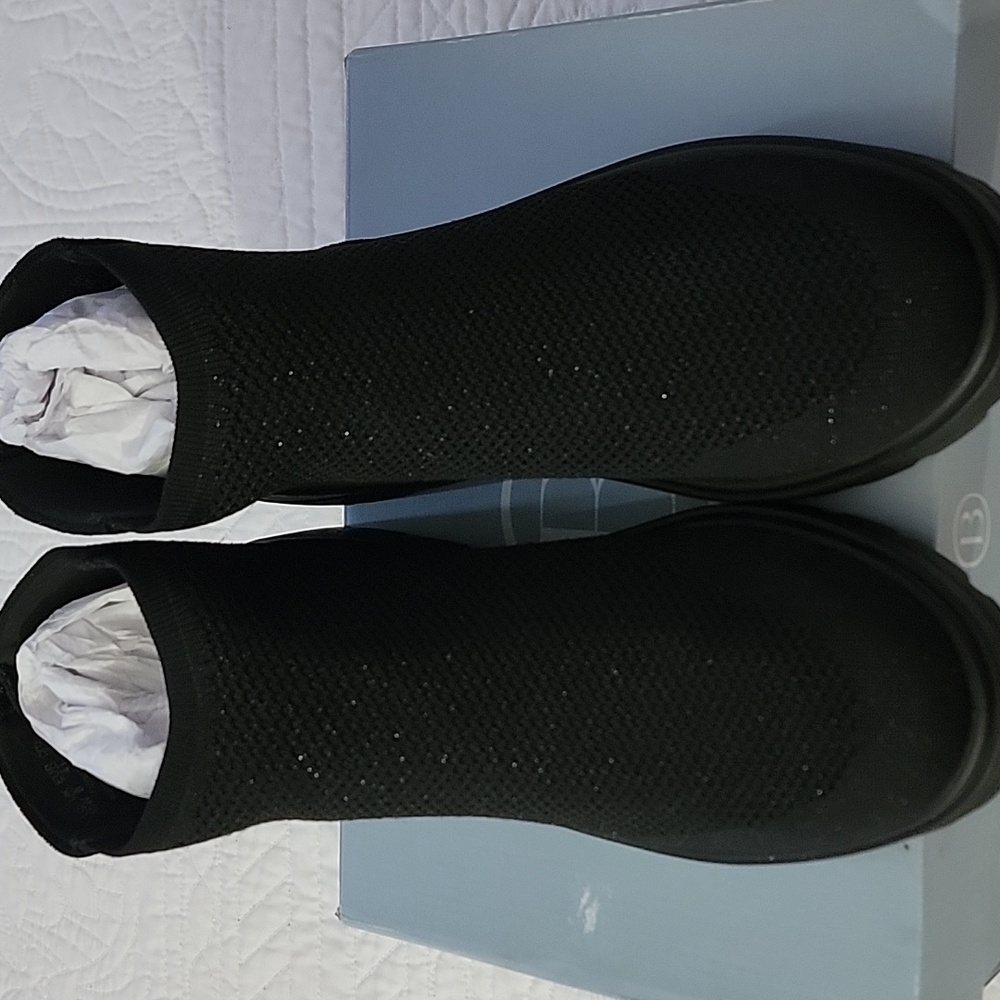 LifeStride Bzees May Black Knit Ankle Boots Shimmery 10 Wide NIB